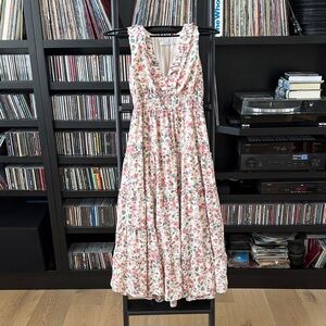Lush Floral Midi Dress - Pink and White